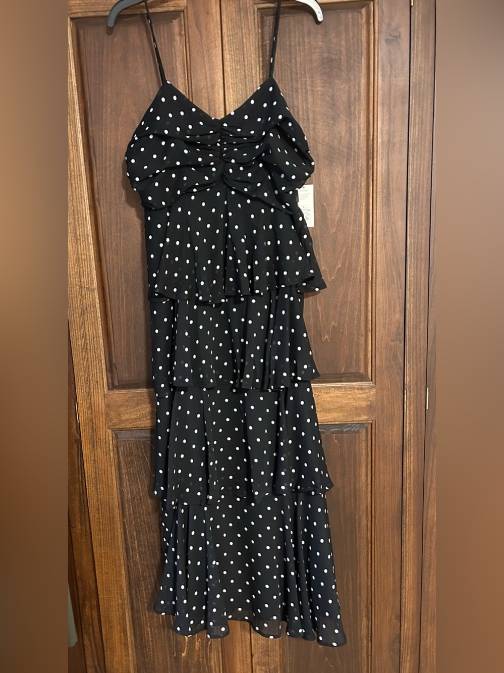 A New Day Black and White Polka Dot Tiered Maxi Dress - Large
